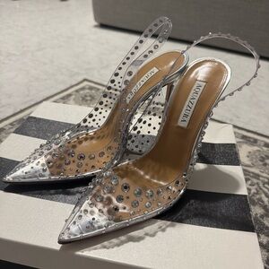Aquazzura Silver Crystal Embellished Heels